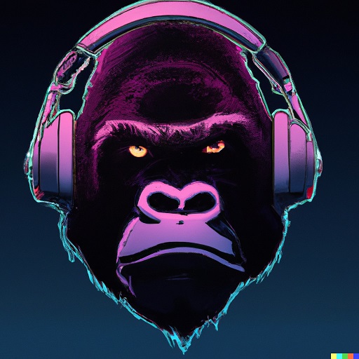 synthwave gorilla wearing headphones